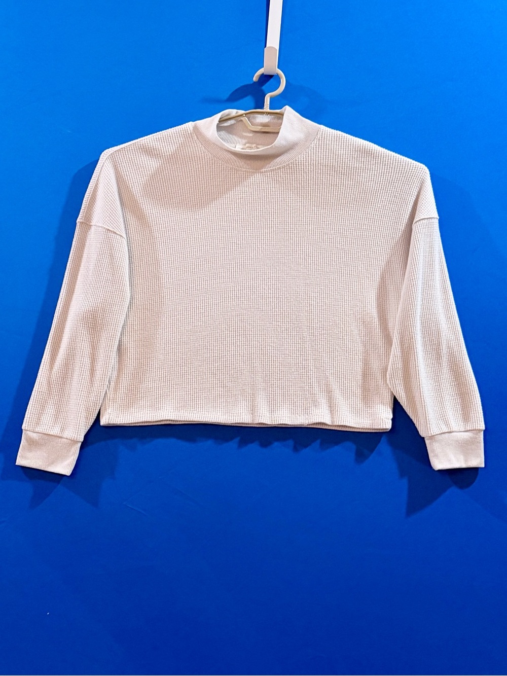 🍁 Abercrombie & Fitch Cream Waffle Knit Mock Neck Cropped Top M